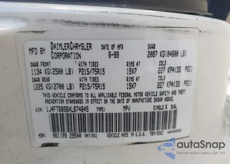 1999 Jeep Cherokee Classic/Sport z USA, uszkodzony, nr VIN 1J4FT68S6XL674845